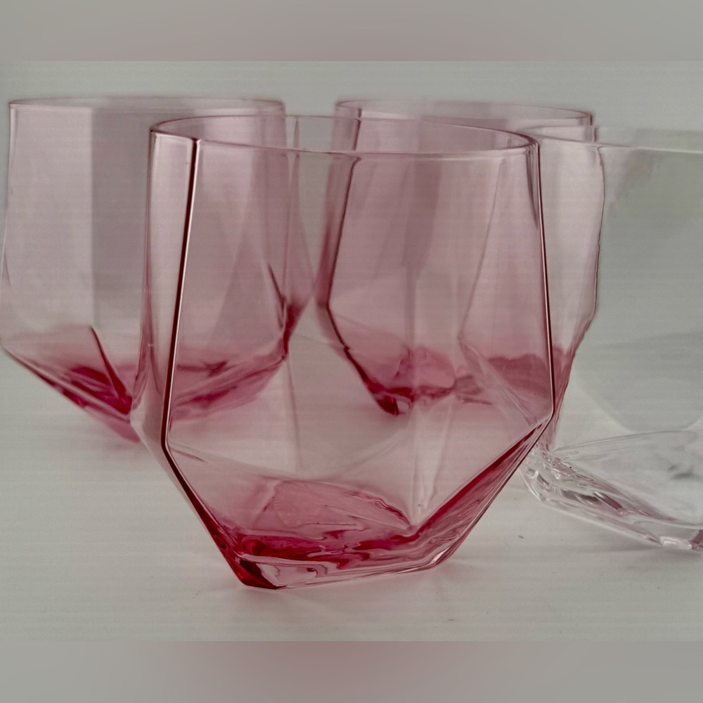 6 Rachel Zoe Pink Geometric Stemless Wine Glasses. 16oz
